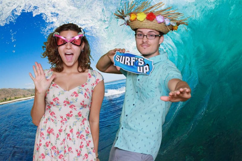 Green Screen photo booth rental surfing a wave
