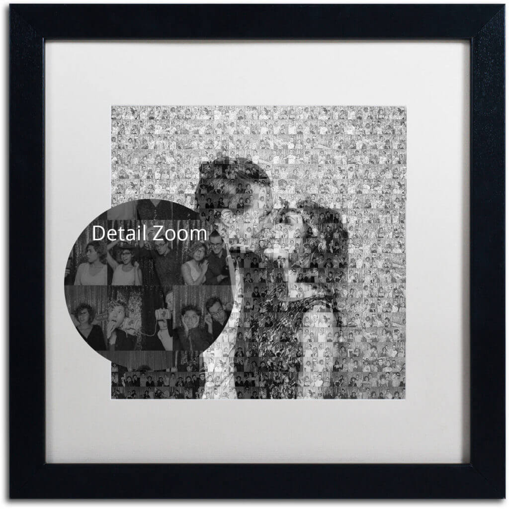 Couple kissing in a framed photo collage